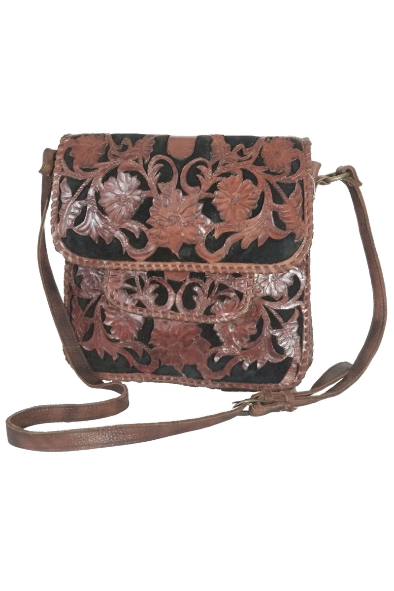 (image for) Sierra Two Tone Hand Tooled Leather Shoulder Cross Body Bag